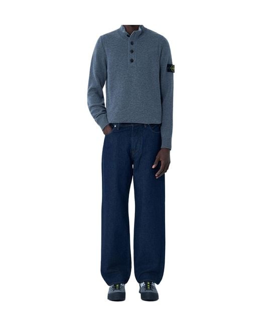 Stone Island Blue Logo Patch Loose Fit Jeans for men