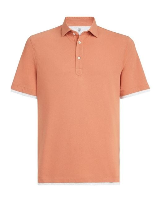 Brunello Cucinelli Orange Button-Fastening Short-Sleeve Polo Shirt for men