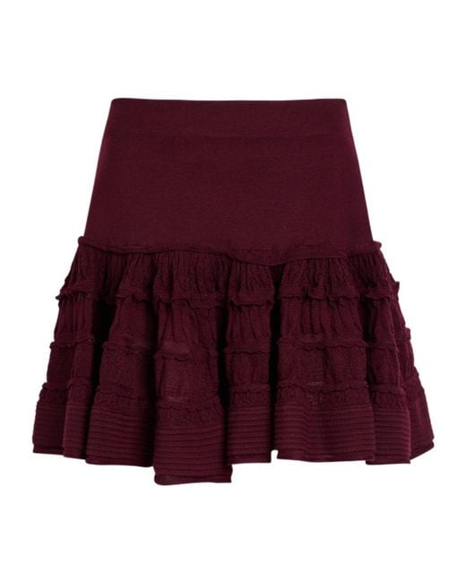 Alaïa Red Ruffled Wool-Blend Mini Skirt