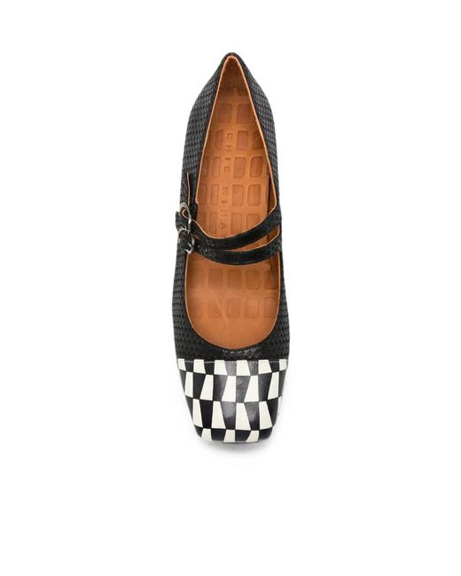 Chie Mihara Black Volcano Check-Pattern Double-Strap Pumps