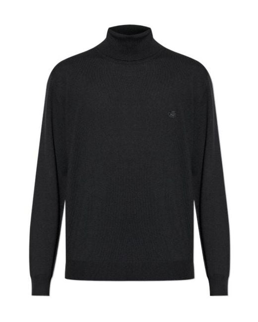 Etro Black Logo Embroidered Turtleneck Knitted Jumper for men