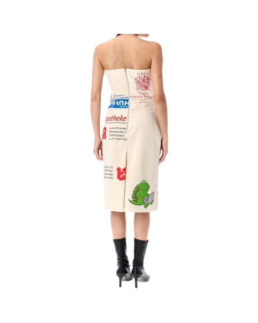 MARINE SERRE White Graphic Printed Bustier Midi Dress