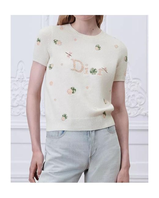 Dior White Short-Sleeved Embroidered Sweater