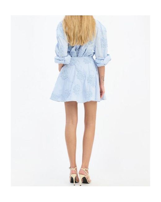 ROTATE BIRGER CHRISTENSEN Blue Berty Textured Floral Mini Skirt