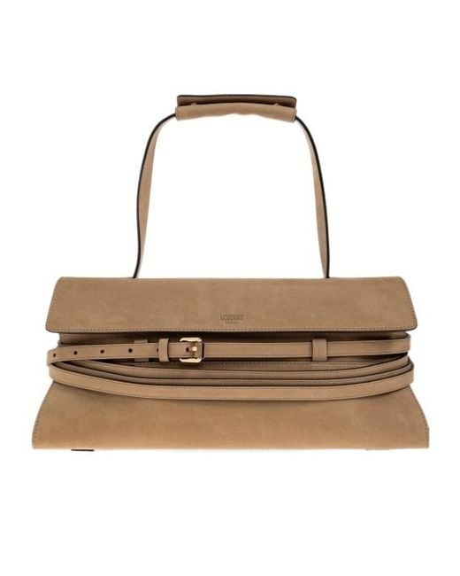 Moschino Brown Tie Buckle-Belt Leather Tote Bag