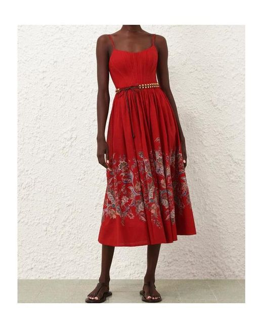 Zimmermann Red Rhiannon Corset Midi Dress