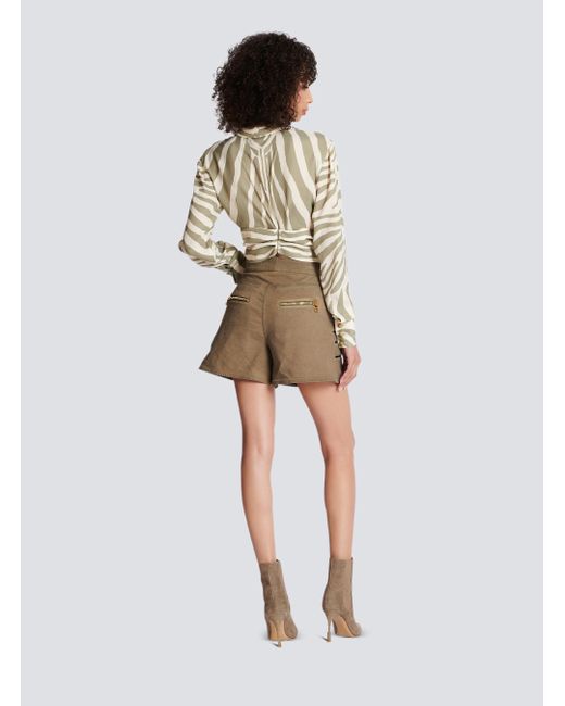 Balmain White Animal Printed Cropped Shirt