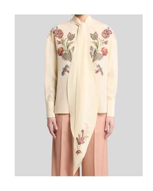 Etro Natural Silk Blouse With Placed Print