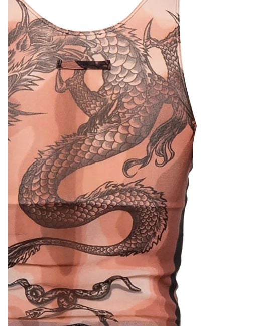Jean Paul Gaultier Pink Tattoo Print Mesh Tank Top