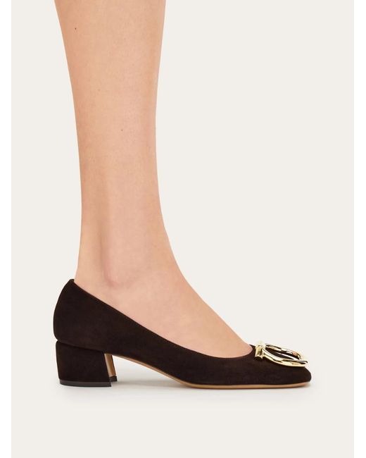 Ferragamo Brown Ferragamo Gancini Plaque Slip-On Pumps