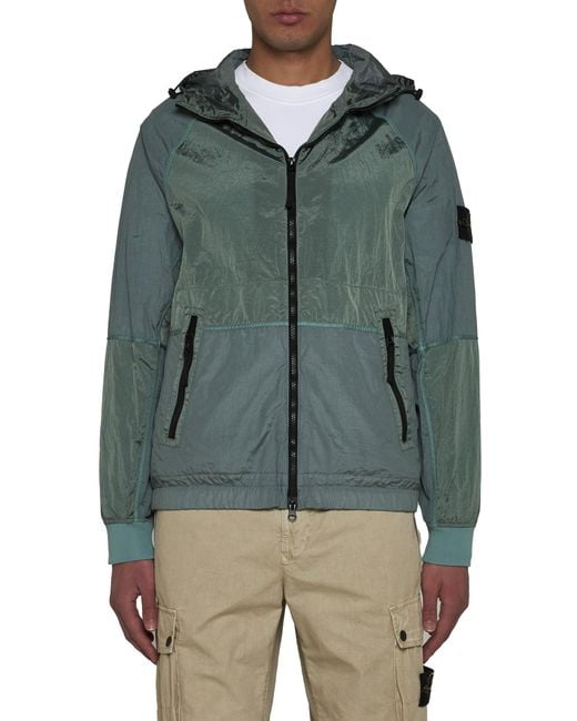 Stone Island Green Compass Patch Hooded Jacket for men