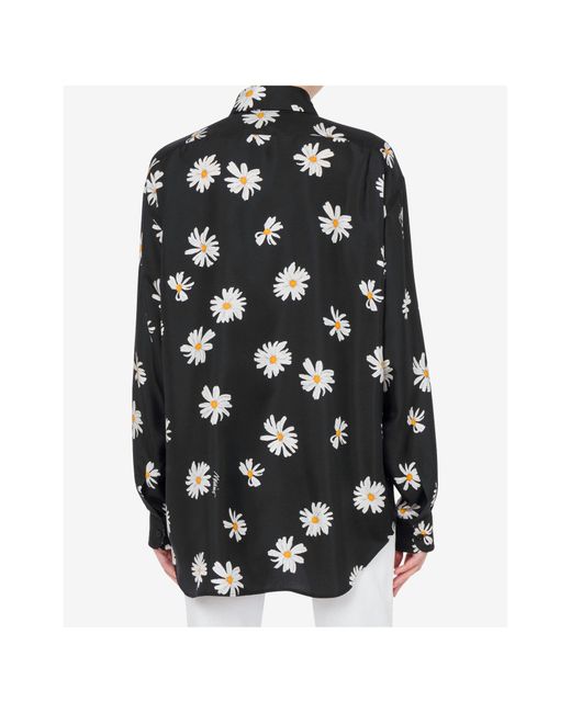 Moschino Black Silk Twill Shirt Allover Daisy