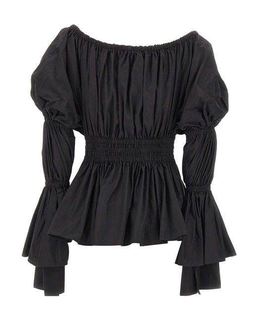 Blumarine Black Puffed-Sleeve Elasticated-Waist Blouse