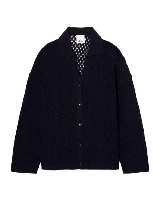 Allude Blue Openwork Knit Cardigan