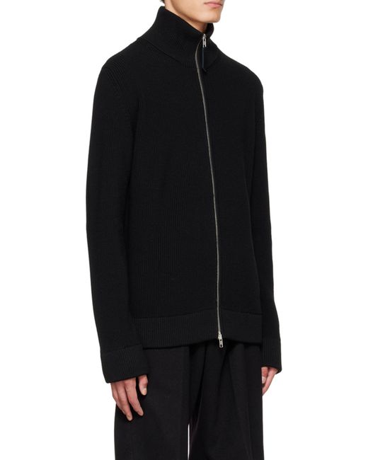 Maison Margiela Black Ribbed Zip-Up Cardigan for men