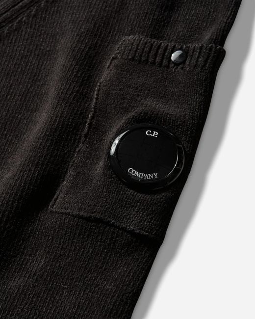 C P Company Black Polo Collar Lens Knitted Sweater for men