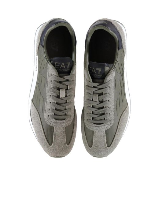 EA7 Gray Lace-Up Low-Top Panelled Casual Sneakers for men
