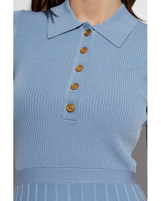 MICHAEL Michael Kors Blue Polo-Collar Ribbed-Knit Midi Dress