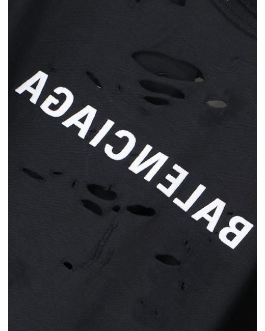 Balenciaga Black Logo Printed Distressed T-Shirt for men