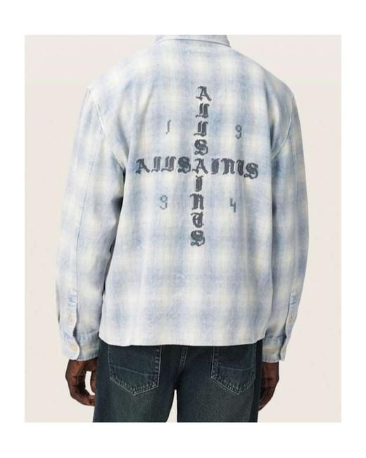 AllSaints White Santos Long Sleeve Checked Shirt for men