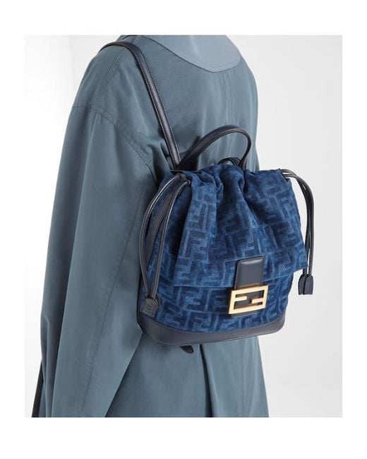 Fendi Blue Flocked Ff Denim Backpack