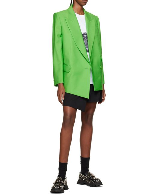 McQueen Green Double-Breasted Asymmetric Blazer