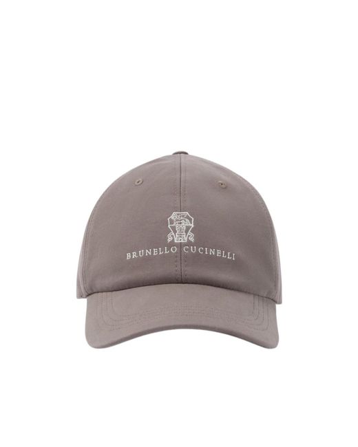 Brunello Cucinelli Gray Logo Embroidered Cotton Baseball Cap for men