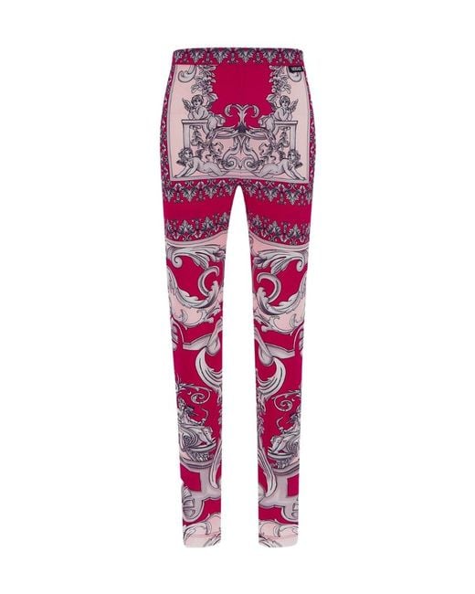 Versace Red Baroque Printed High Waist Leggings