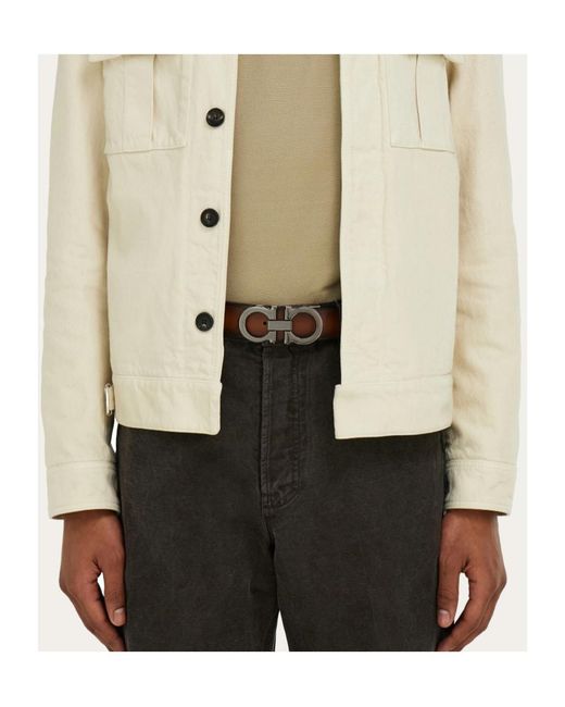 Ferragamo White Reversible And Adjustable Belt With Rectangular Buckle for men