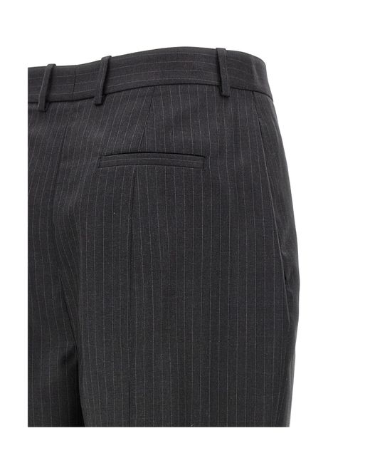 McQueen Black Straight-Leg Pinstripe Tailored Pants