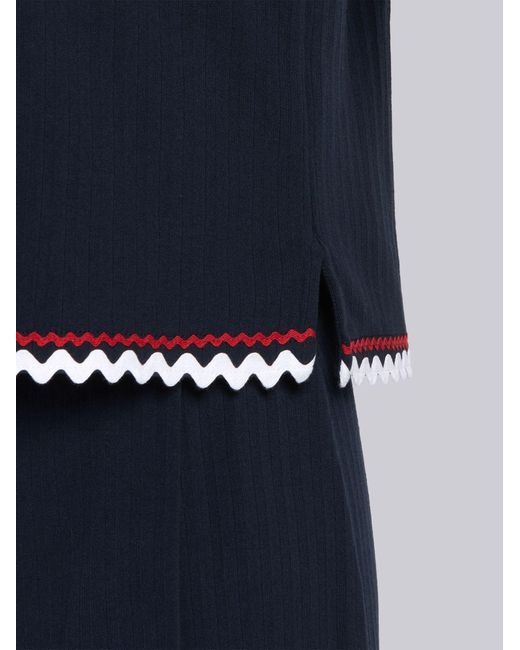 Thom Browne Blue Zigzag-Trim Pleated Rib T-Shirt