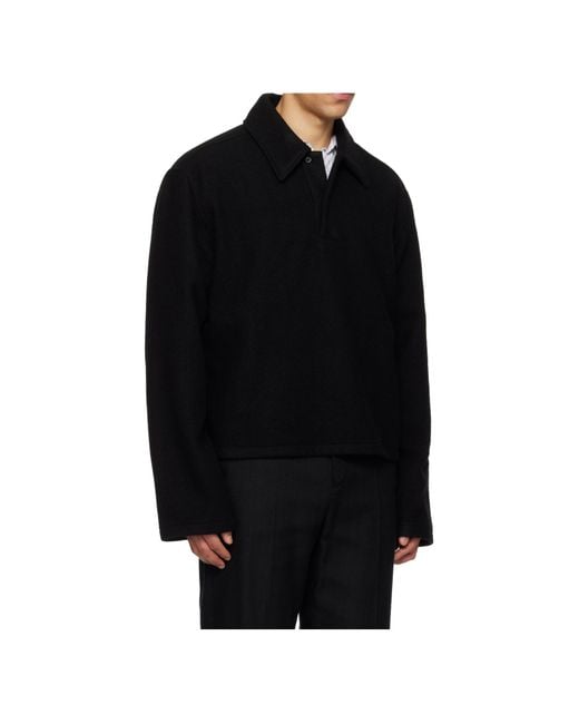 Rier Black Collared Long-Sleeved Polo Shirt for men