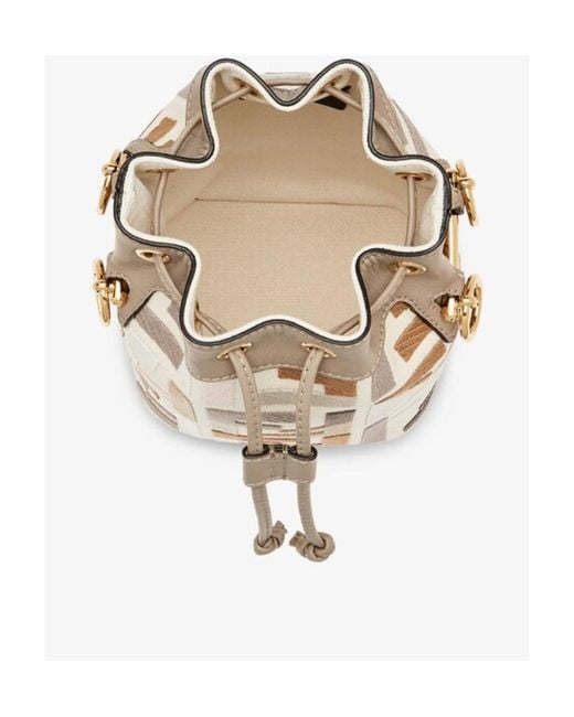 Fendi White Multicolour Canvas Mini-Bag With Ff Embroidery