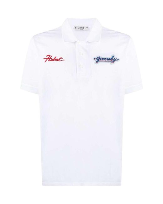 Givenchy White Logo-Patch Polo Shirt for men