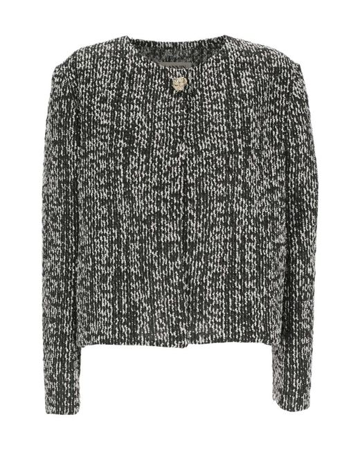 Lanvin Gray Straight Hem Cropped Tweed Jacket