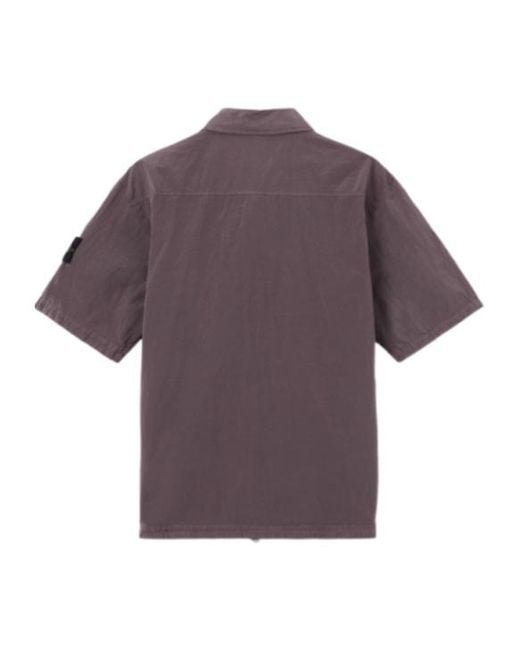 Stone Island Purple Logo Patch Short Sleeve Shirt for men