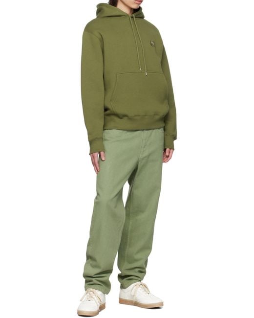 Maison Kitsuné Green Maison Kitsuné Bold Fox Head Patch Drawstring Hoodie for men