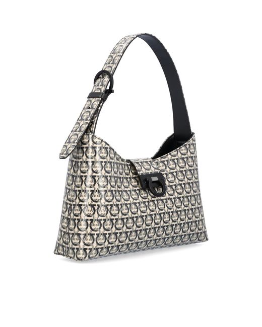 Ferragamo Gray Printed Shoulder Bag