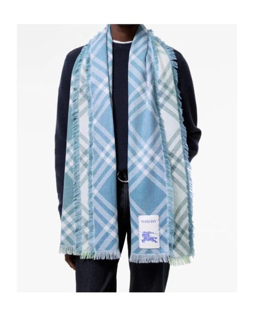 Burberry Blue Gradient Check Wool Silk Scarf