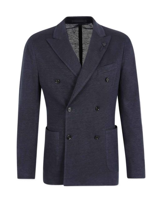 Lardini Blue Double-Breasted Blazer for men