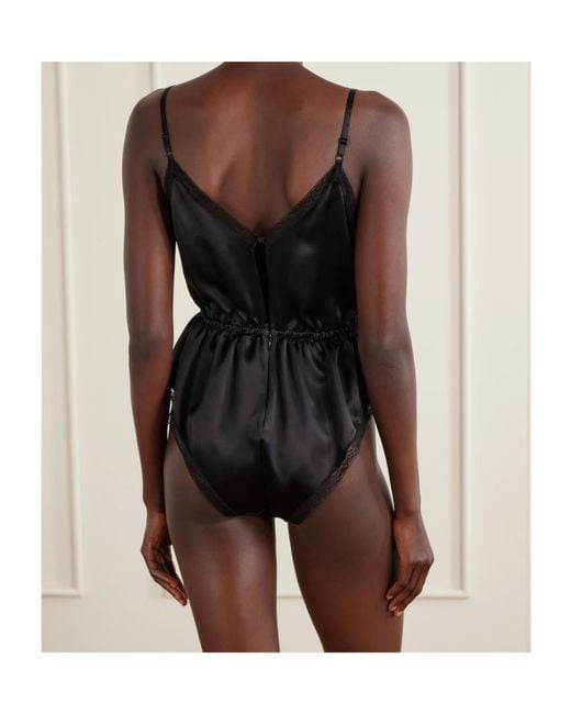 Dolce & Gabbana Black Lace-Trimmed Silk-Blend Satin Bodysuit