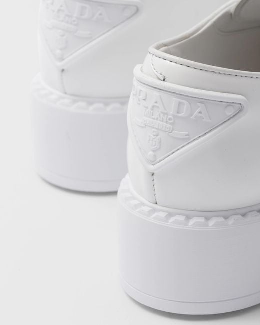 Prada White Brushed-Leather Derby Shoes