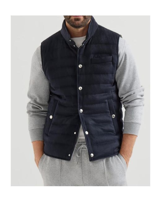 Brunello Cucinelli Blue Lightweight Cashmere Flannel Down Vest for men
