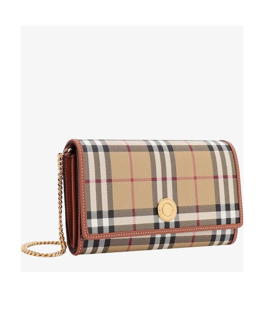 Burberry Natural Checked Fold-Over Crossbody Bag
