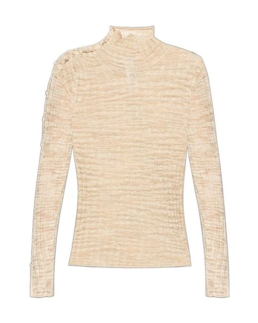Acne Natural Sheer Ribbed Turtleneck Pullover