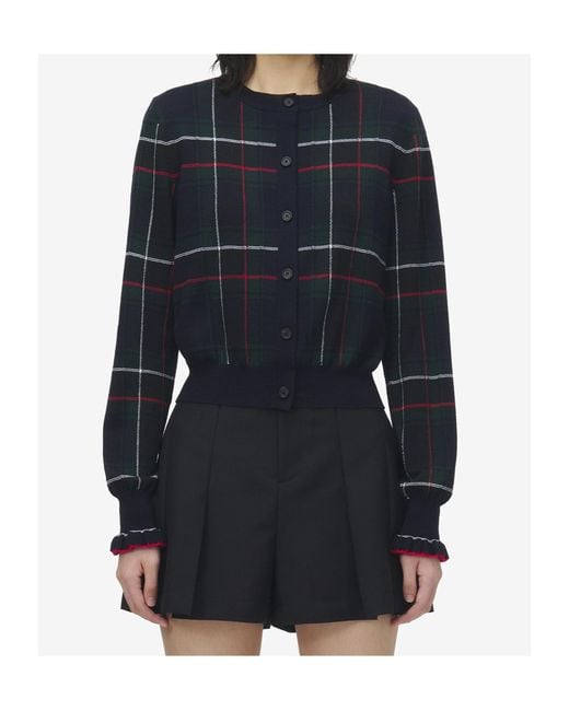 McQueen Blue Wool Tartan Cardigan
