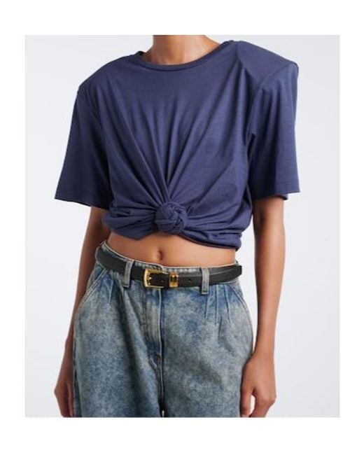 Magda Butrym Blue Cropped Cotton-Blend T-Shirt