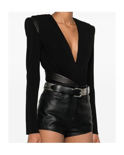 Versace Black Deep V-Neck Crêpe Bodysuit