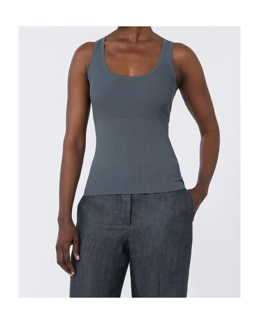Max Mara Blue Ghiro Ribbed Knit Tank Top