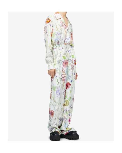 McQueen White Meadow Floral Print Pants